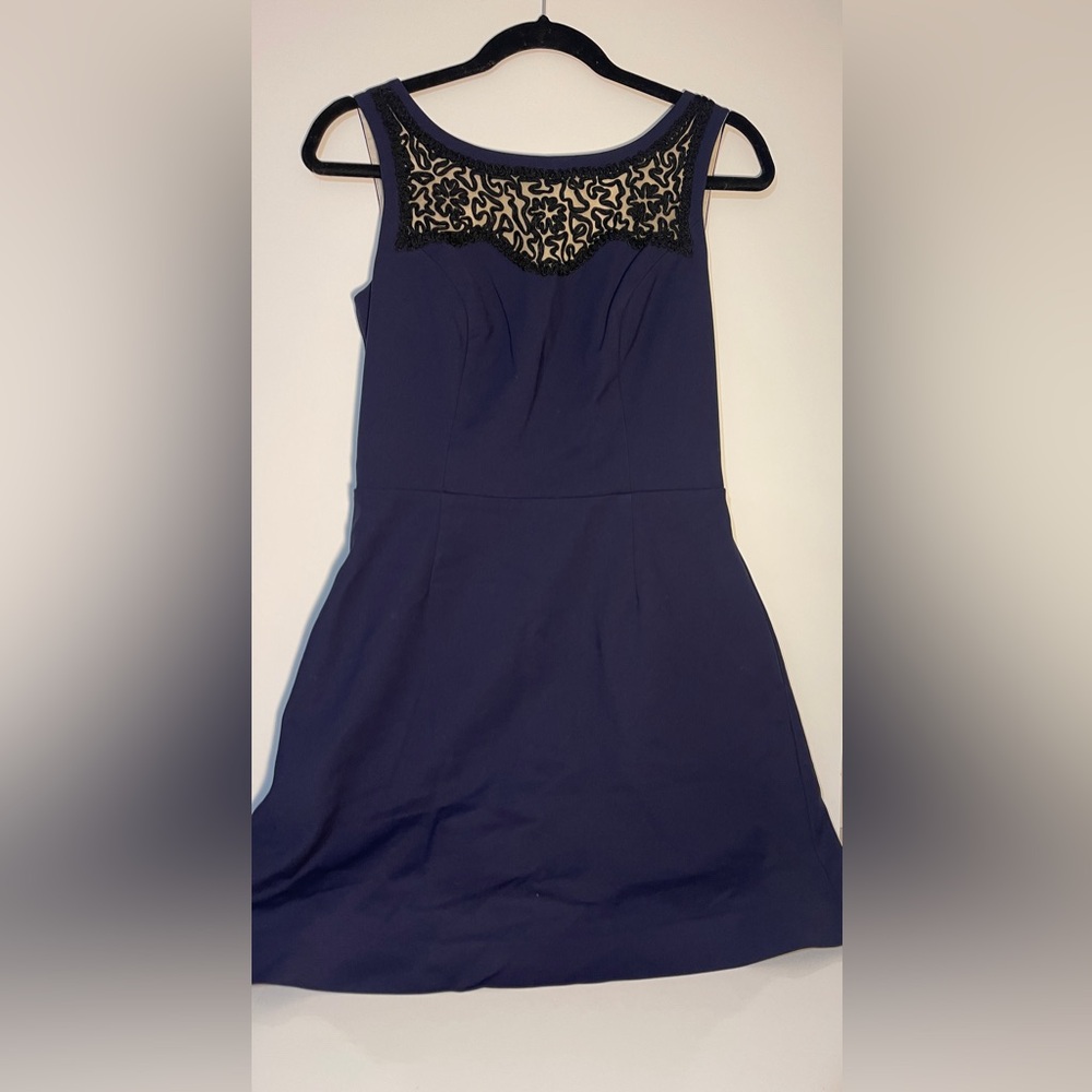 Lilly Pulitzer Strapless Navy Dress with Black Lace